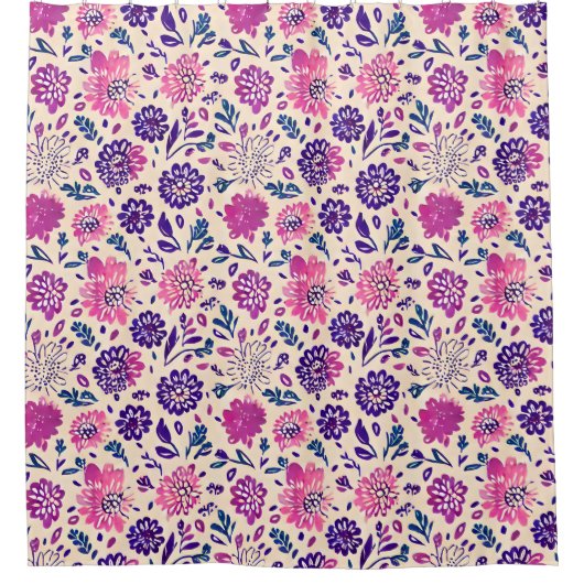 Boho Floral Ombre Pattern Paars Douchegordijn (Voorkant)