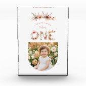 Boho Floral One Word Pink First Birthday Fotoblokken (Voorkant)