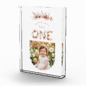 Boho Floral One Word Pink First Birthday Fotoblokken (Rechts)