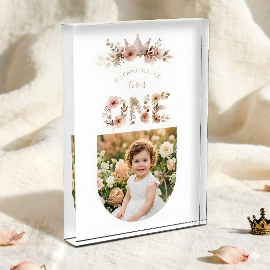 Boho Floral One Word Pink First Birthday Fotoblokken