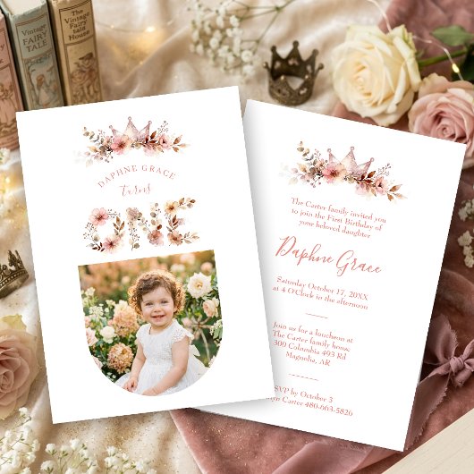 Boho Floral One Word Pink First Birthday  Kaart