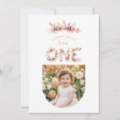 Boho Floral One Word Pink First Birthday  Kaart (Voorkant)
