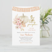 Boho Floral Ons kleine pompoenmeisje Baby shower  Kaart (Staand voorkant)