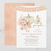 Boho Floral Ons kleine pompoenmeisje Baby shower  Kaart (Voorkant / Achterkant)