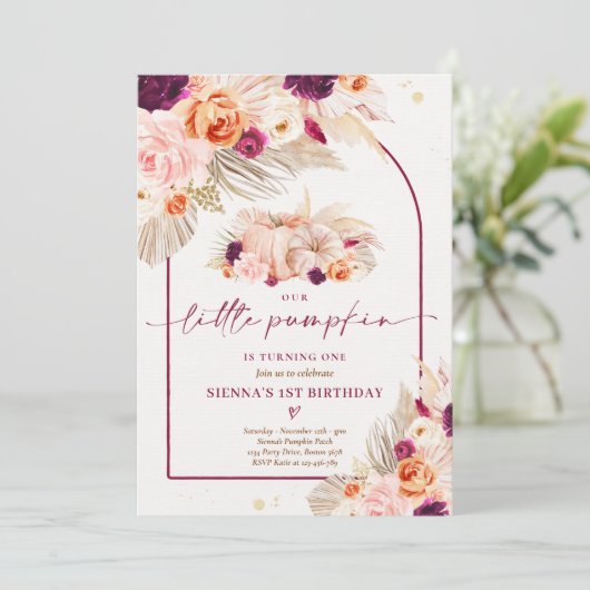 Boho Floral onze kleine pompoen 1e verjaardag Kaart
