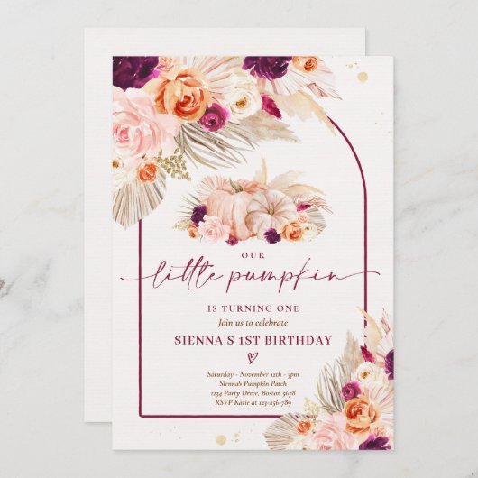 Boho Floral onze kleine pompoen 1e verjaardag Kaart (Voorkant / Achterkant)