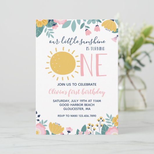 Boho Floral Onze Kleine Zonneschijn 1e Verjaardag  Kaart (Staand voorkant)