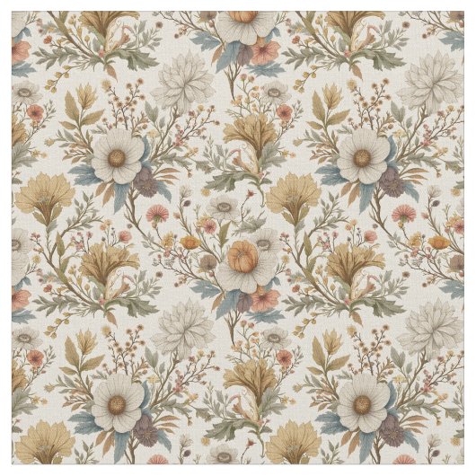 Boho Floral op Beige Stof (Close Up)