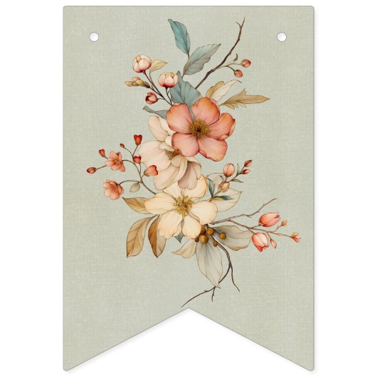 Boho Floral op getextureerd blauw Baby shower Vlaggetjes (Eerste vlag)