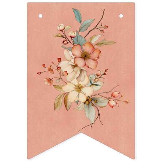 Boho Floral op getextureerd roze Baby shower Vlaggetjes (Eerste vlag)