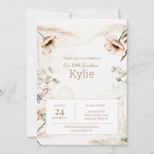 Boho Floral Oranamental Birthday Invitation Kaart (Voorkant)