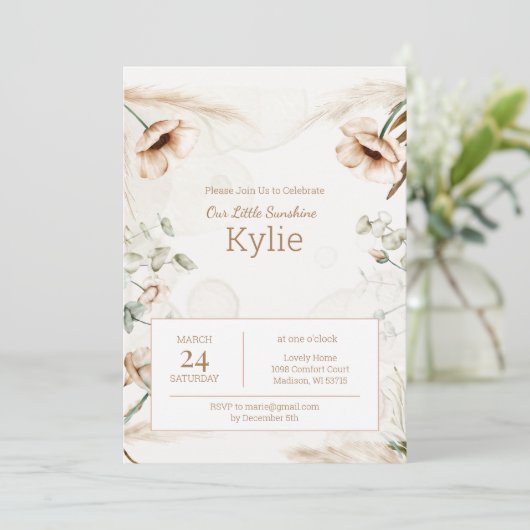 Boho Floral Oranamental Birthday Invitation Kaart (Staand voorkant)