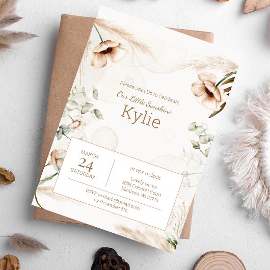 Boho Floral Oranamental Birthday Invitation Kaart