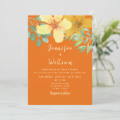 Boho Floral Oranje bruiloft Kaart (Staand voorkant)