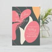 Boho Floral Organic Shapes Pink Oranje Wedding Kaart (Staand voorkant)
