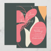 Boho Floral Organic Shapes Pink Oranje Wedding Kaart (Voorkant / Achterkant)