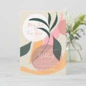 Boho Floral Organic Shapes Pink Wedding Invitation Kaart (Staand voorkant)