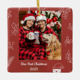 Boho Floral Our First Christmas 2025 Personalized Keramisch Ornament