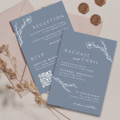 Boho Floral Outline Dusty Blue Alles in één QR-cod Kaart