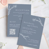 Boho Floral Outline Dusty Blue Alles in één QR-cod Kaart