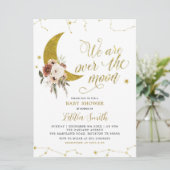 Boho Floral over de uitnodiging van het Moon Baby (Staand voorkant)