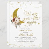 Boho Floral over de uitnodiging van het Moon Baby (Voorkant / Achterkant)