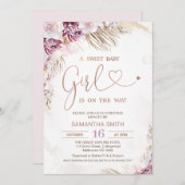 Boho Floral Paars Pink Baby shower Uitnodiging (Voorkant / Achterkant)