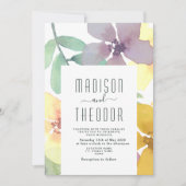 Boho Floral Paars Yellow Wedding Kaart (Voorkant)