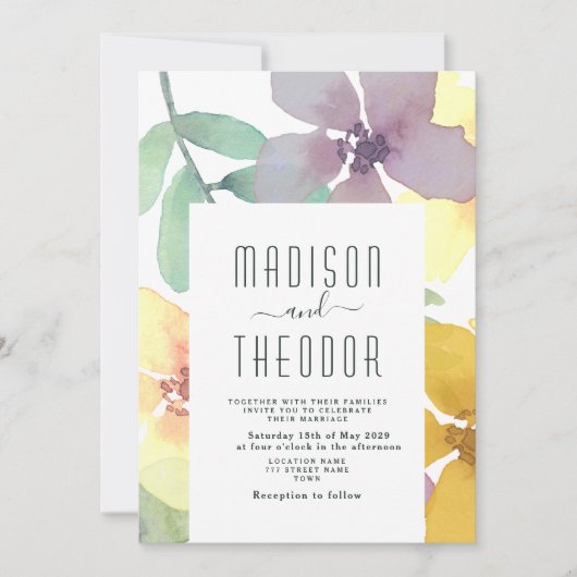 Boho Floral Paars Yellow Wedding Kaart (Voorkant)