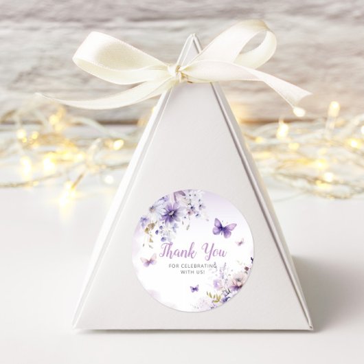 Boho Floral Paarse vlinder Baby shower dank u Ronde Sticker
