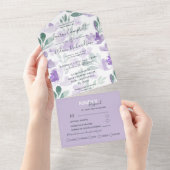 Boho Floral Paarse Waterverf Bond All In One Uitnodiging (Afscheurbaar)
