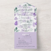 Boho Floral Paarse Waterverf Bond All In One Uitnodiging (Binnen)