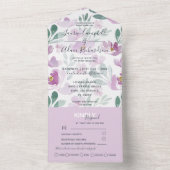 Boho Floral Paarse Waterverf Wedding All In One Uitnodiging (Binnen)