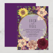 Boho Floral Paarse Wedding Uitnodiging (Voorkant / Achterkant)
