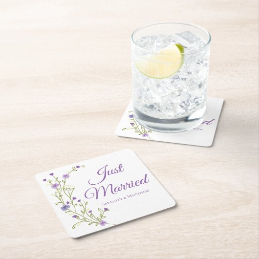 Boho Floral Paarse wilde bloem net getrouwd Kartonnen Onderzetters (Insitu)