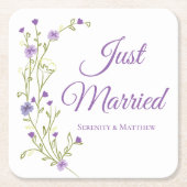 Boho Floral Paarse wilde bloem net getrouwd Kartonnen Onderzetters (Voorkant)