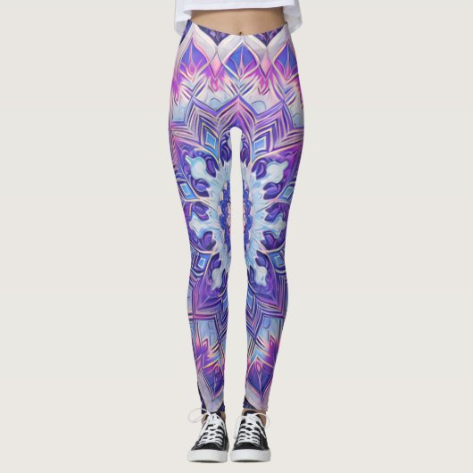 Boho Floral Paarse Workout Leggings (Voorkant)