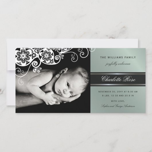 Boho Floral Paisley Elegant Birth Announement Aankondiging (Voorkant)