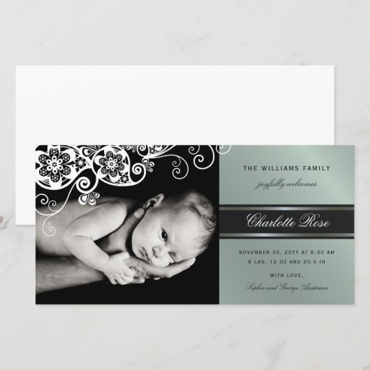 Boho Floral Paisley Elegant Birth Announement Aankondiging (Voorkant / Achterkant)