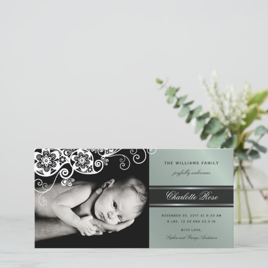 Boho Floral Paisley Elegant Birth Announement Aankondiging (Staand voorkant)