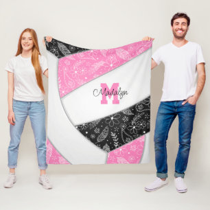 boho floral paisley veren roze volleybal fleece deken