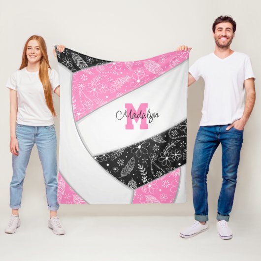 boho floral paisley veren roze volleybal fleece deken (In situ)