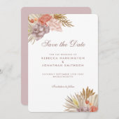 Boho Floral Palm Leaf Pink Wedding Save the Date Kaart (Voorkant / Achterkant)