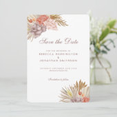 Boho Floral Palm Leaf Pink Wedding Save the Date Kaart (Staand voorkant)