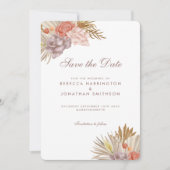 Boho Floral Palm Leaf Pink Wedding Save the Date Kaart (Voorkant)