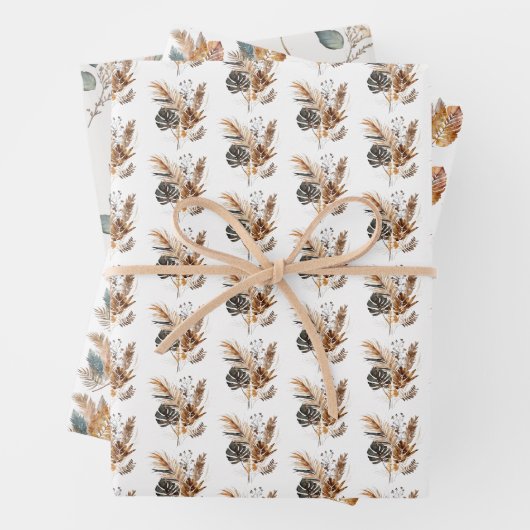 Boho Floral Palm Leaves Pampas Grass Birthday Inpakpapier Vel (In situ)