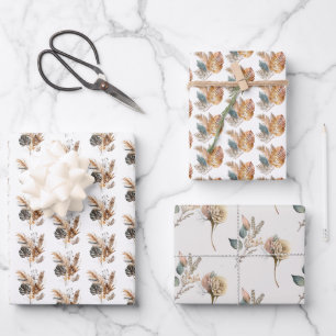 Boho Floral Palm Leaves Pampas Grass Birthday Inpakpapier Vel