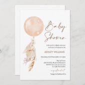 Boho Floral Pampas Balloon Baby shower Uitnodiging (Voorkant / Achterkant)