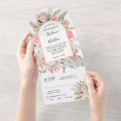 Boho Floral Pampas Floral Wedding All In One Uitnodiging (Afscheurbaar)