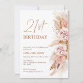Boho Floral Pampas Grass 21st Birthday Uitnodiging (Voorkant)